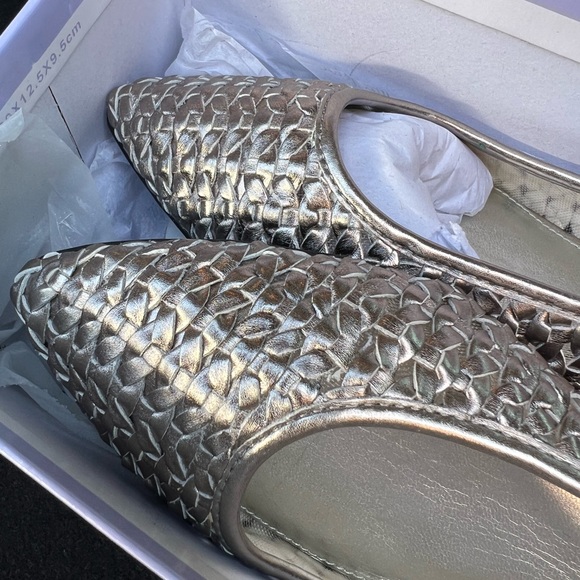 Marc Fisher Metallic Silver Woven Leather Flat - Picture 5 of 9